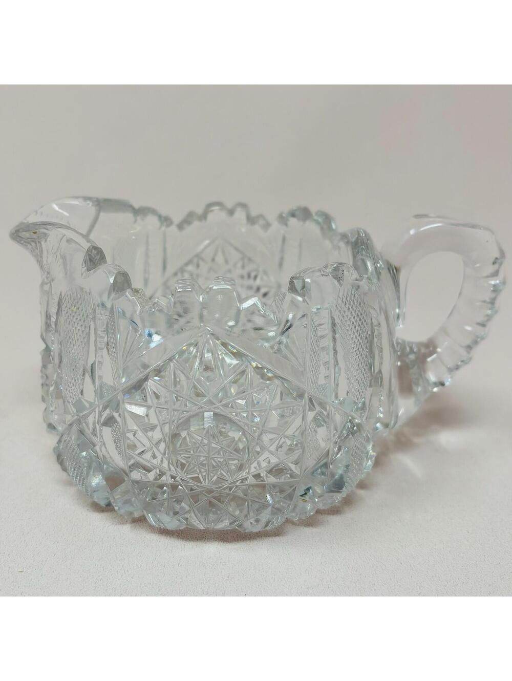 American Brilliant Cut Glass Creamer ABP Crystal J Hoare Co ACME Hobstar Antique